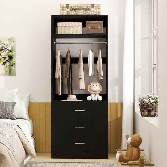 2FT Freestanding Closet System with 3 Wood Drawers