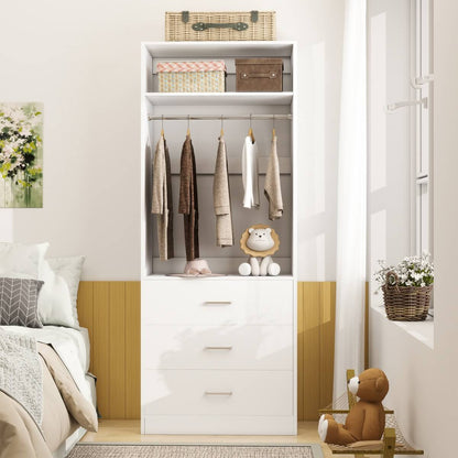2FT Freestanding Closet System with 3 Wood Drawers