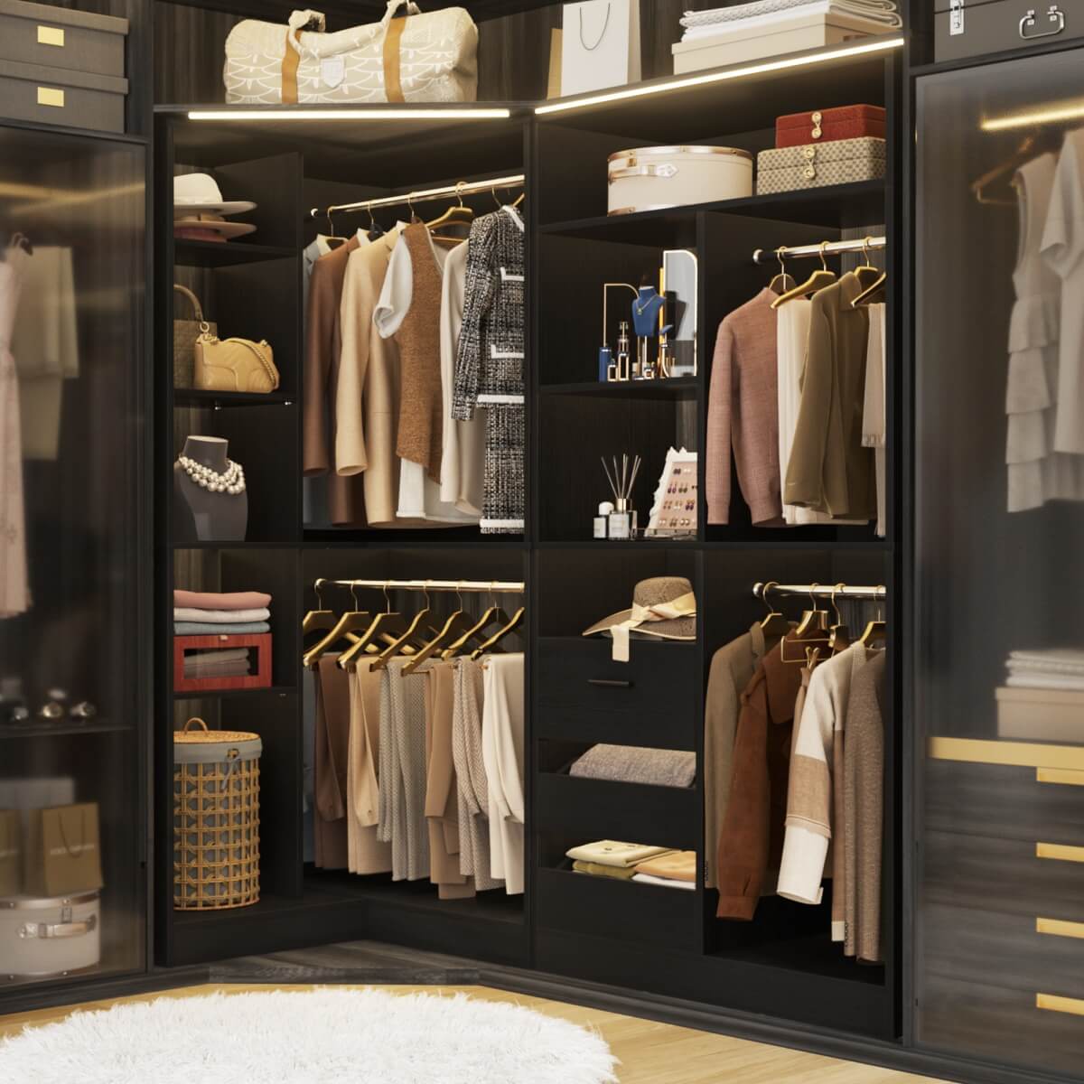 72 Inch Closet Organizer System with Corner Tower, Set of 2