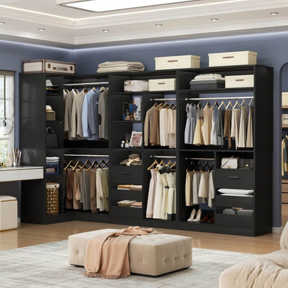 Heavy Duty Modular Closet System with Drawers and Hanging Rods, Set of 3