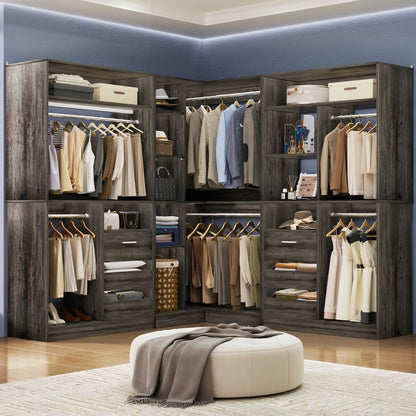 Heavy Duty Modular Closet System with Drawers and Hanging Rods, Set of 3