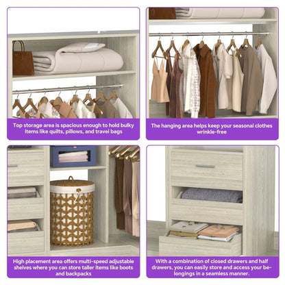 Heavy Duty Modular Closet System with Drawers and Hanging Rods, Set of 3