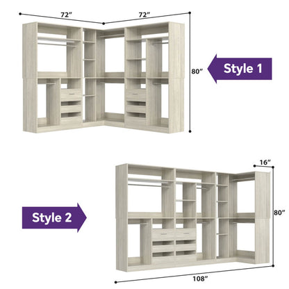 Heavy Duty Modular Closet System with Drawers and Hanging Rods, Set of 3