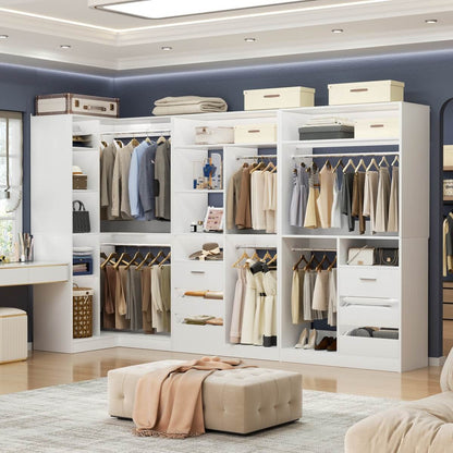 Heavy Duty Modular Closet System with Drawers and Hanging Rods, Set of 3