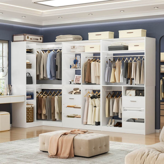 Heavy Duty Modular Closet System with Drawers and Hanging Rods, Set of 3