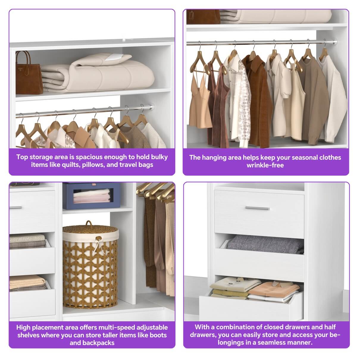 Heavy Duty Modular Closet System with Drawers and Hanging Rods, Set of 3