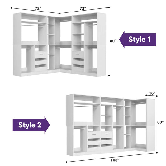 Heavy Duty Modular Closet System with Drawers and Hanging Rods, Set of 3