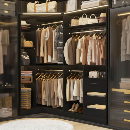 6FT Walk In Closet Organizer System with Drawers and Corner，
