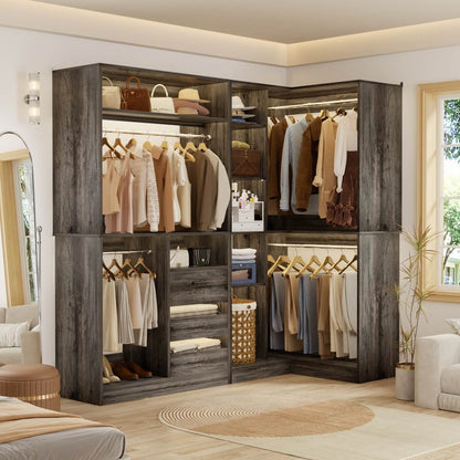 6FT Walk In Closet Organizer System with Drawers and Corner，