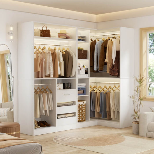 6FT Walk In Closet Organizer System with Drawers and Corner，