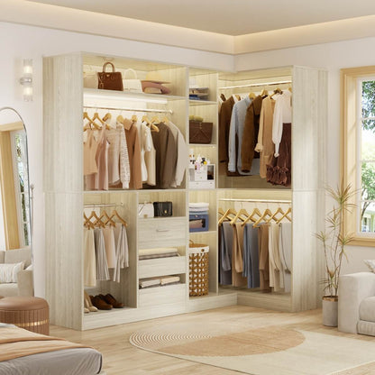 6FT Walk In Closet Organizer System with Drawers and Corner，