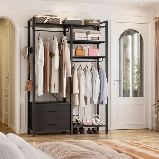 6-Tier Reversible Clothes Rack with Shelves & 2 Drawers