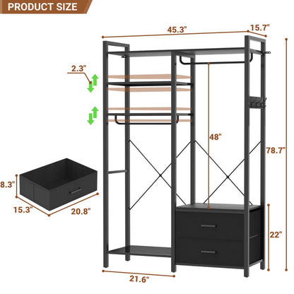 6-Tier Reversible Clothes Rack with Shelves & 2 Drawers