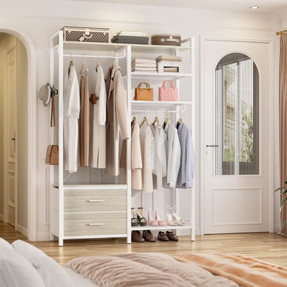 6-Tier Reversible Clothes Rack with Shelves & 2 Drawers