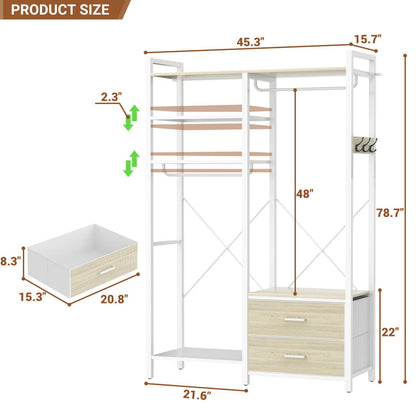 6-Tier Reversible Clothes Rack with Shelves & 2 Drawers