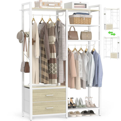 6-Tier Reversible Clothes Rack with Shelves & 2 Drawers