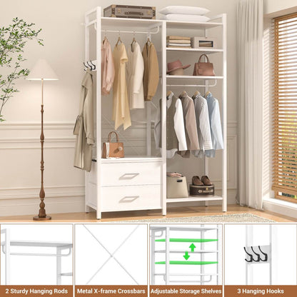 6-Tier Reversible Clothes Rack with Shelves & 2 Drawers