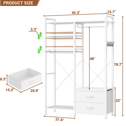 6-Tier Reversible Clothes Rack with Shelves & 2 Drawers