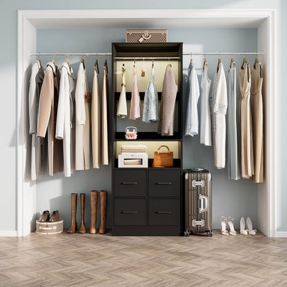 8FT Walk-in Closet System with 4 Fabric Drawers and 2 Rods