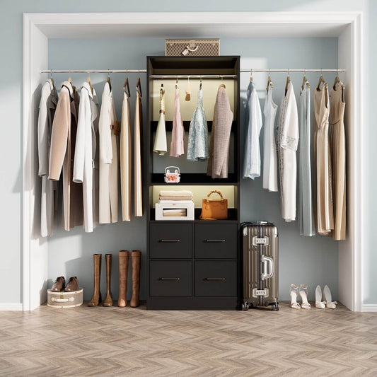 8FT Walk-in Closet System with 4 Fabric Drawers and 2 Rods