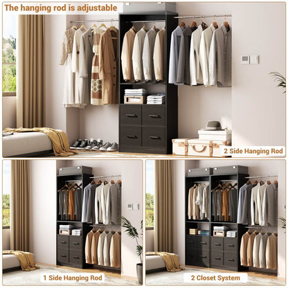 8FT Walk-in Closet System with 4 Fabric Drawers and 2 Rods