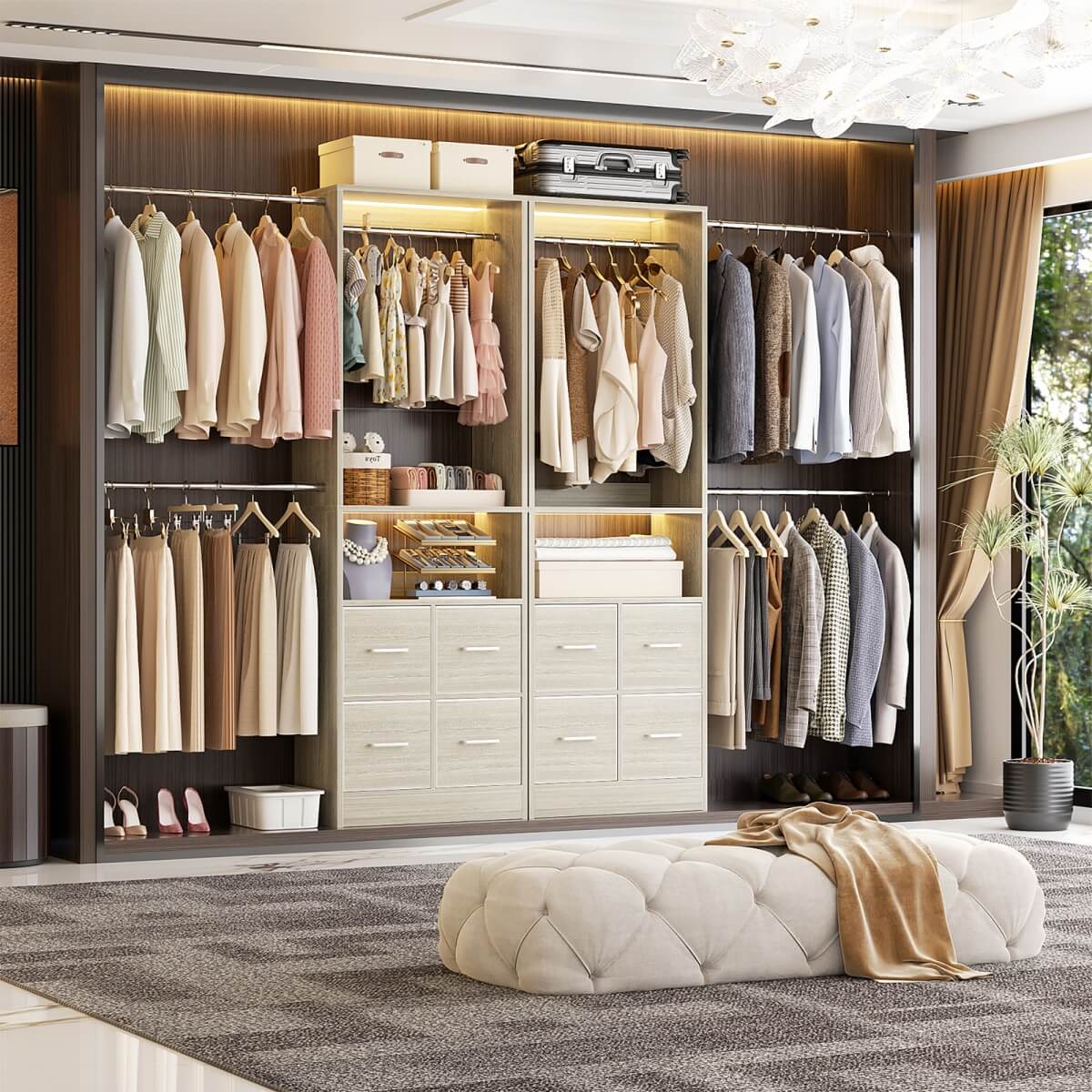 8FT Walk-in Closet System with 4 Fabric Drawers and 2 Rods