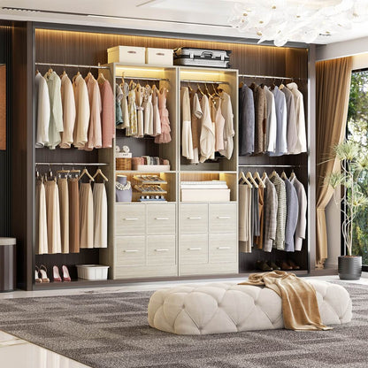 8FT Walk-in Closet System with 4 Fabric Drawers and 2 Rods