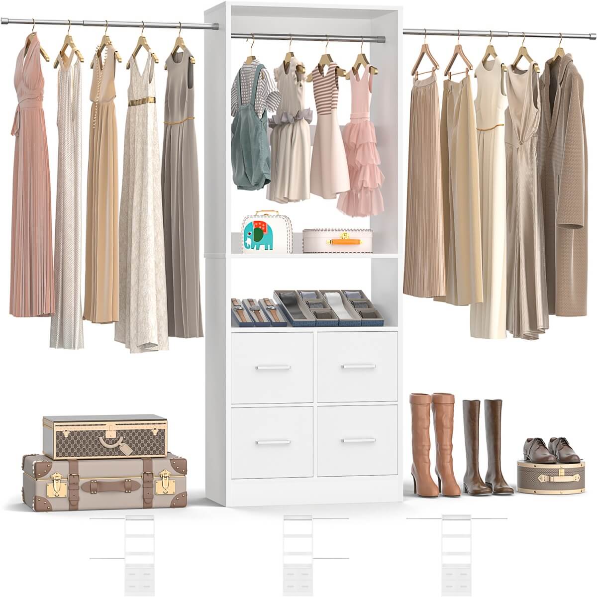 8FT Walk-in Closet System with 4 Fabric Drawers and 2 Rods