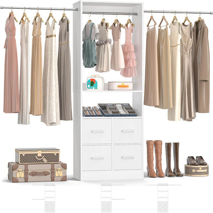 8FT Walk-in Closet System with 4 Fabric Drawers and 2 Rods