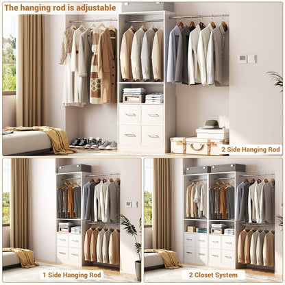 8FT Walk-in Closet System with 4 Fabric Drawers and 2 Rods