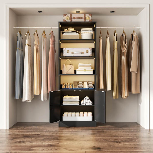 8FT Heavy Duty Closet Organizer System with Adjustable Shelves and Cabinet