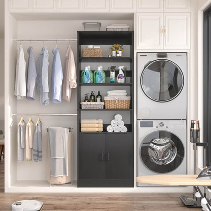 8FT Heavy Duty Closet Organizer System with Adjustable Shelves and Cabinet