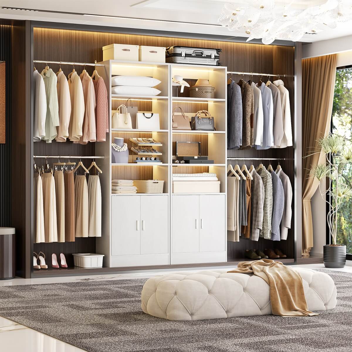 8FT Heavy Duty Closet Organizer System with Adjustable Shelves and Cabinet