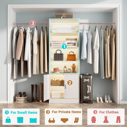 8FT Heavy Duty Closet Organizer System with Adjustable Shelves and Cabinet
