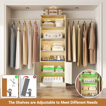 8FT Heavy Duty Closet Organizer System with Adjustable Shelves and Cabinet