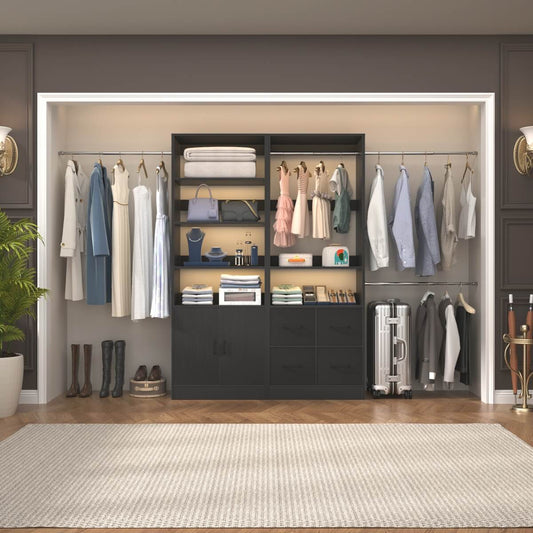 Walk-in Closet System Set of 2, with 4 Fabric Drawers and Storage Cabinet