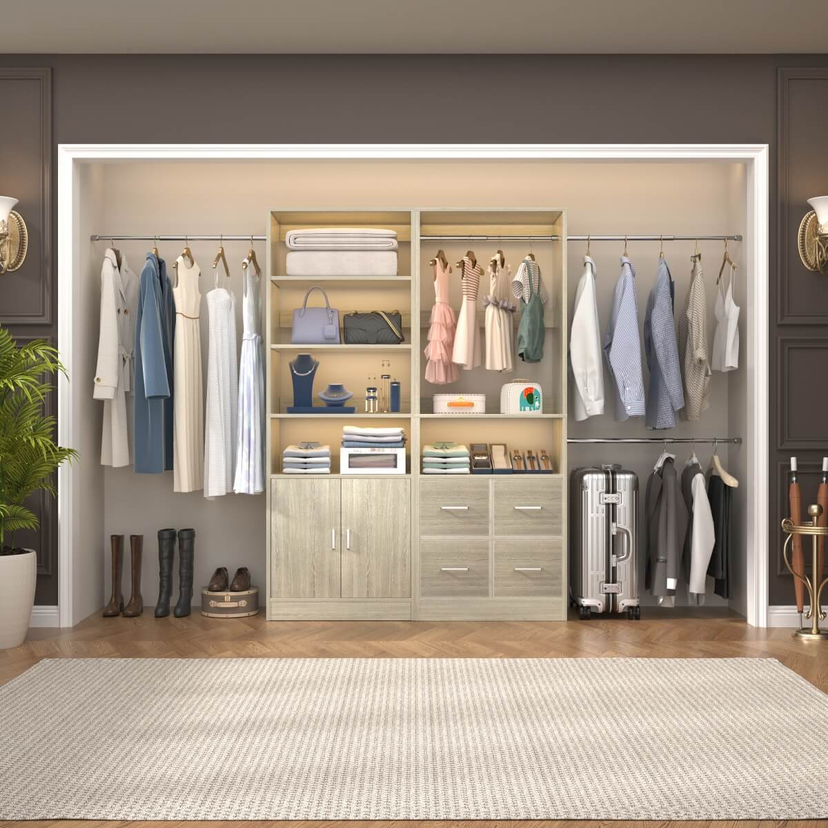Walk-in Closet System Set of 2, with 4 Fabric Drawers and Storage Cabinet