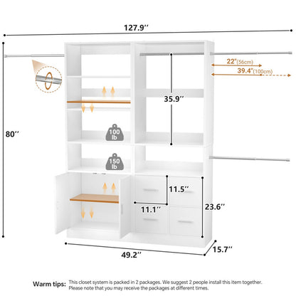 Walk-in Closet System Set of 2, with 4 Fabric Drawers and Storage Cabinet