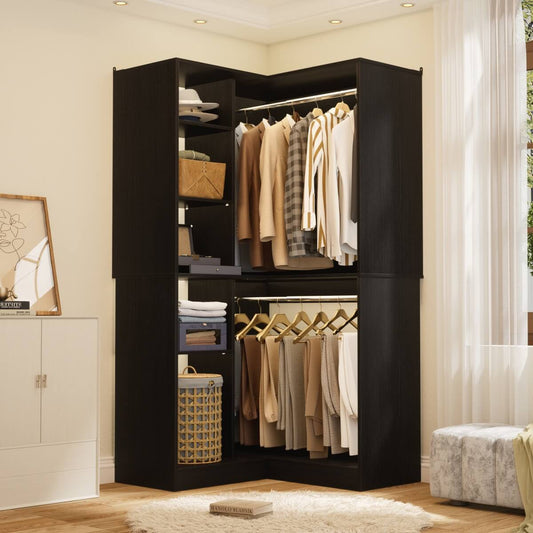 36" Corner Closet System with Hanging Rods for Versatile Storage