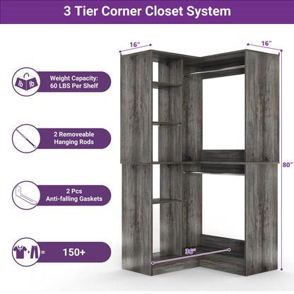 36" Corner Closet System with Hanging Rods for Versatile Storage