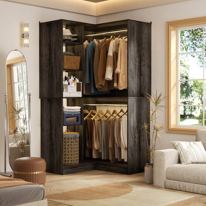 36" Corner Closet System with Hanging Rods for Versatile Storage