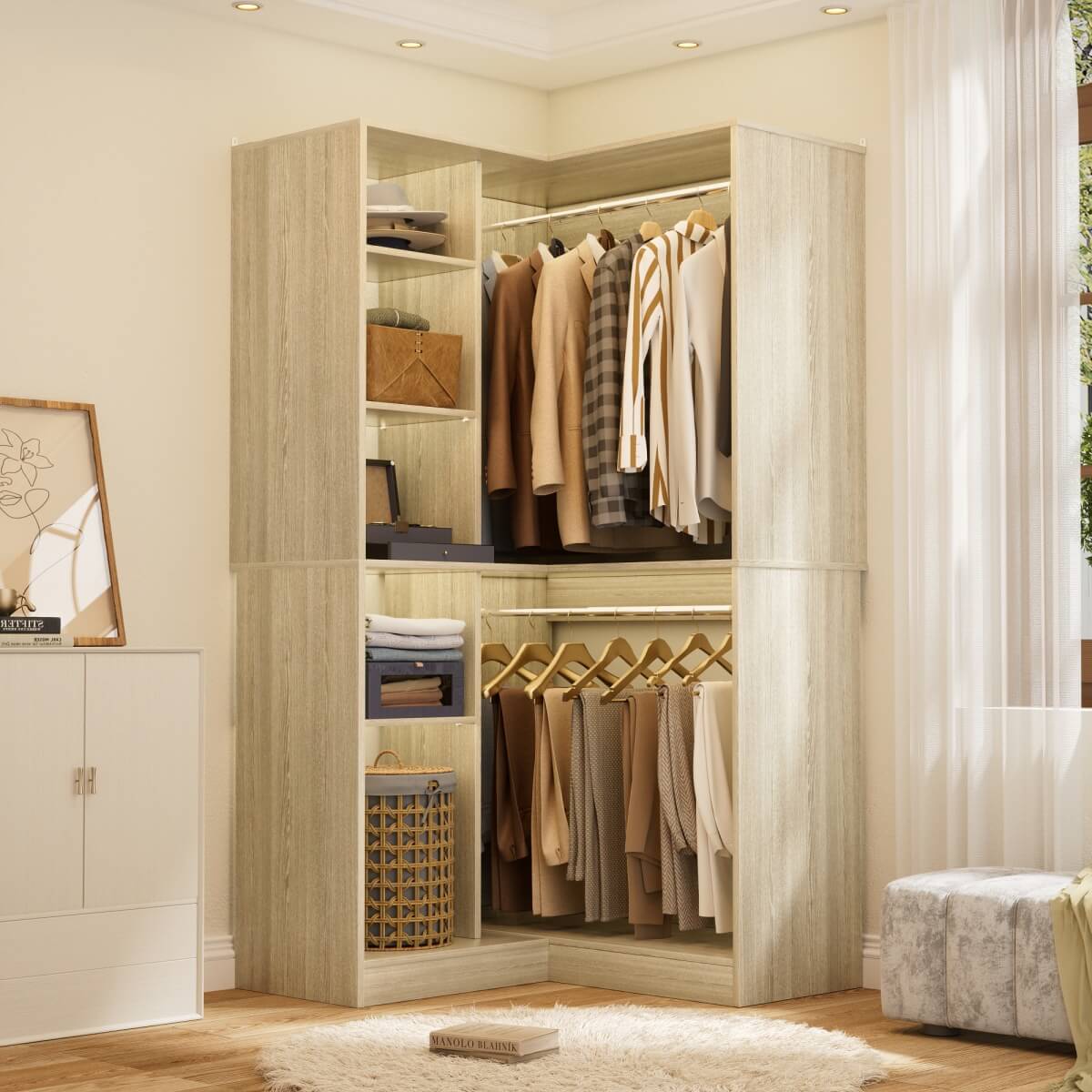 36" Corner Closet System with Hanging Rods for Versatile Storage