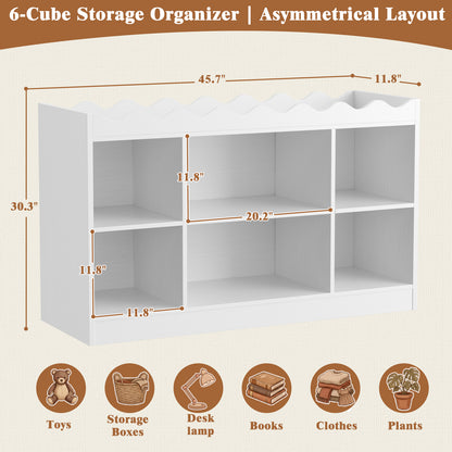Besiost Scalloped 6 Cube Storage Organizer, 3-Tier Low Cube Bookcase 46"