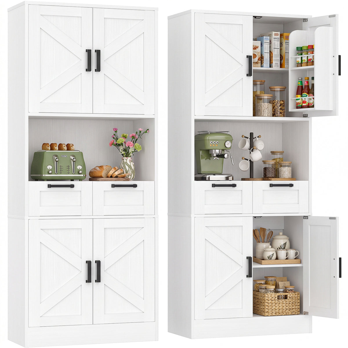 Besiost 71" Farmhouse Kitchen Pantry Storage Cabinet with Barn Doors