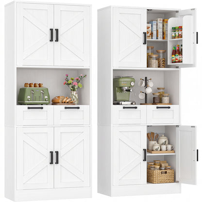 Besiost 71" Farmhouse Kitchen Pantry Storage Cabinet with Barn Doors