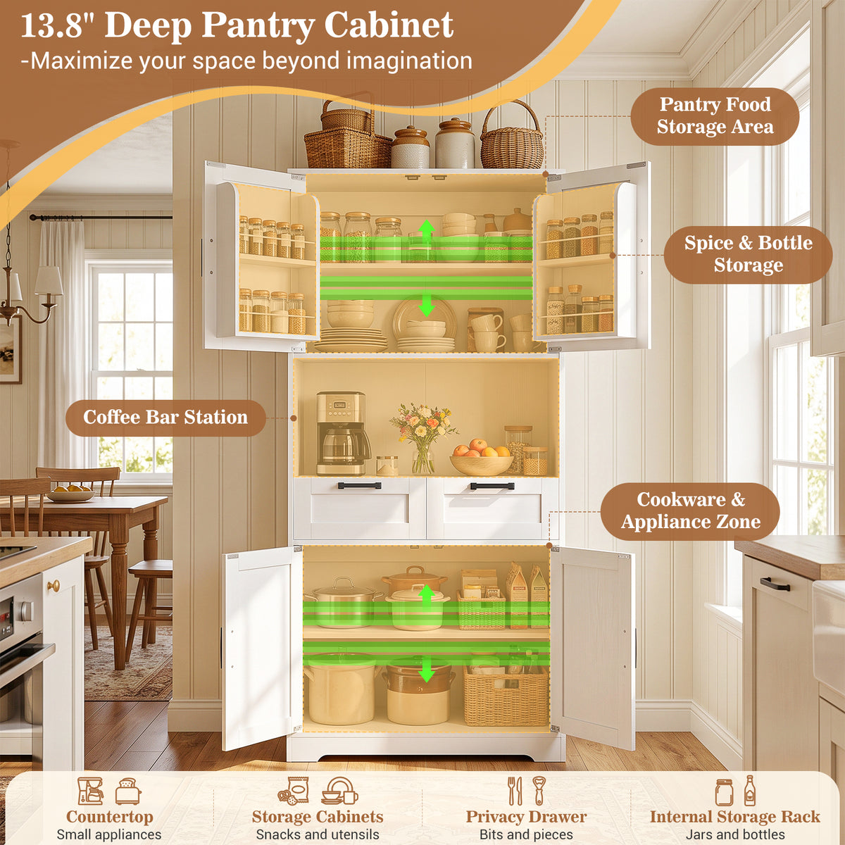 Besiost 71" Farmhouse Kitchen Pantry Storage Cabinet with Barn Doors