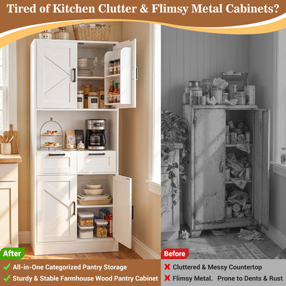 Besiost 71" Farmhouse Kitchen Pantry Storage Cabinet with Barn Doors