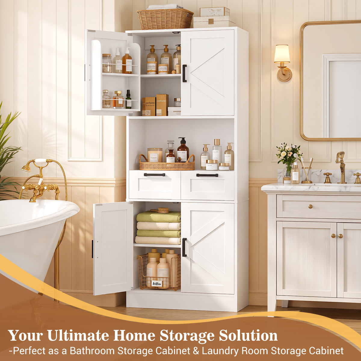 Besiost 71" Farmhouse Kitchen Pantry Storage Cabinet with Barn Doors