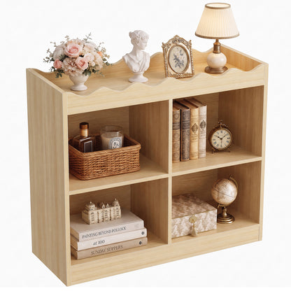 Besiost Scalloped 4 Cube Storage Organizer, 3-Tier Low Cube Bookcase 32"