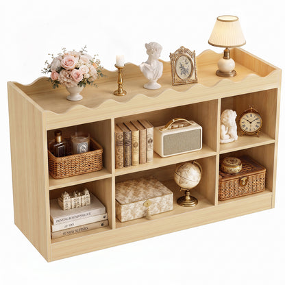 Besiost Scalloped 6 Cube Storage Organizer, 3-Tier Low Cube Bookcase 46"